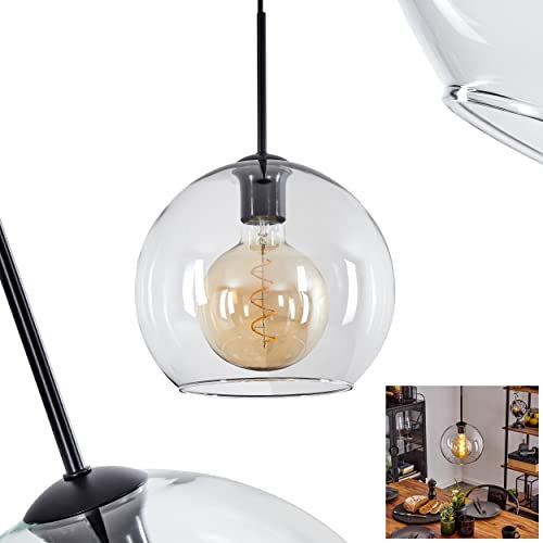 Hängeleuchte Koyoto, Hängelampe aus Metall/Glas in Schwarz/Klar, Leuchte 1-flammig im Vintage/Retro Design mit Schirm aus Glas (Ø 25 cm), Höhe max. 147 cm, 1 x E27, ohne Leuchtmittel