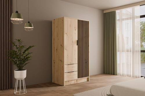 ALTDECOR Kleiderschrank mit selbstschließenden Lamellentüren, Lamellen, Flügeltüren - Nelia - 100 cm Artisan