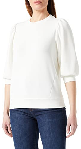 SELECTED FEMME Damen Bluse locker geschnitten Rundhalsausschnitt 3/4 Puffärmel modisch, Farben:Weiß, Größe:M