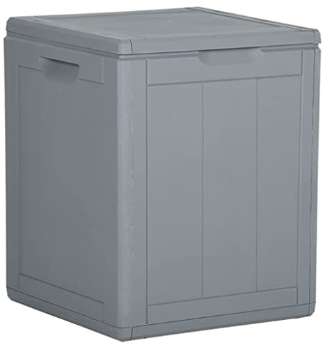 WIFESE Boîte de rangement de jardin 43x44x51 cm 90 L avec couvercle Boîte pour coussins Boîte de rangement pour poubelles de jardin Résistante aux intempéries et aux UV Aspect PP rotin Gris