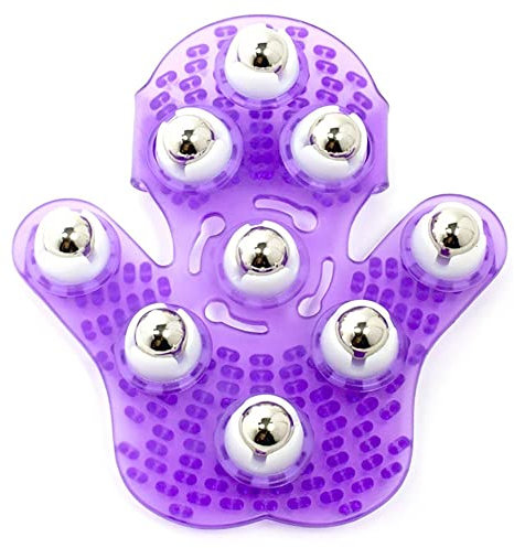 Roysmart Palm Shaped Massage Handschuh Body Massager mit 9 360-Grad-Walze Metall Roller Ball Stress Relief Massagegerät (Purple)