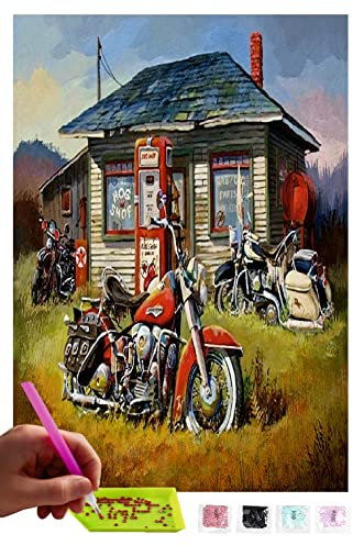 MISHBAY Diamond Painting Erwachsene Harley - 30x40cm - Diamant Painting Bilder - DIY Strass Mosaikbild mit Hochwertiger Leinwand - Kreatives Hobb