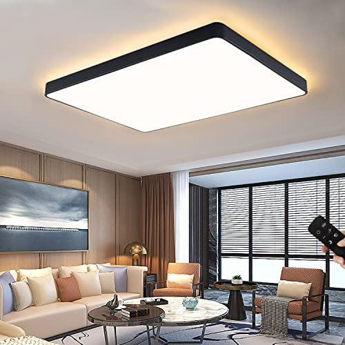 LED Deckenleuchte dimmbar mit Fernbedienung 72W Deckenlampe Schwarz Rechteckig Wohnzimmerlampe Metall Modern Design Lamp für Schlafzimmer Esszimmer Arbeitszimmer Balkon Büro Rechteck, 65 * 43 * 5CM