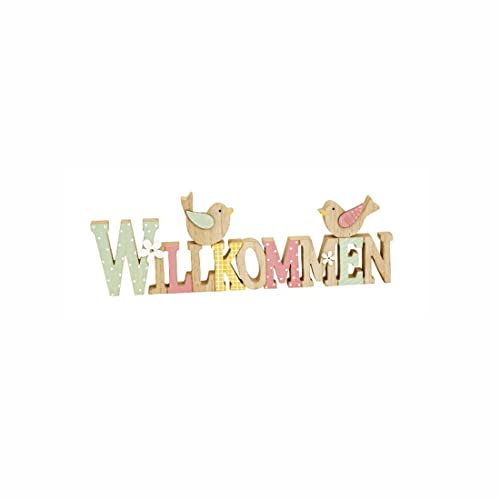 LB H&F Schriftzug WILLKOMMEN zum hinstellen Buchstaben Holz Frühling bunt gelb 30 cm Gross (Willkommen)
