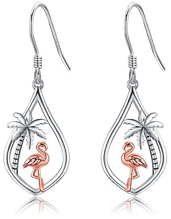 Flamingo Ohrringe Sterlingsilber Palme Brisur Ohrringe Ohrhänger Rosa Tier Schmuck Sommer Geschenke für Frauen Mädchen