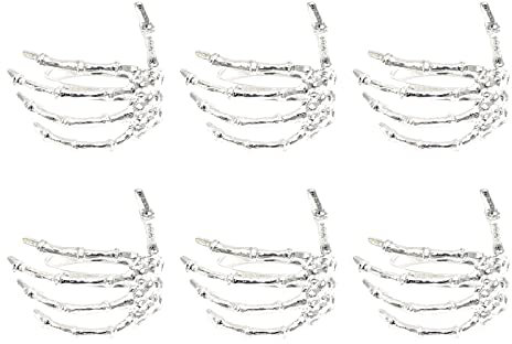 TITA-DONG Serviettenringe 6er-Set, Halloween-Dekorationen, Serviettenring, Kreative Horror-Skelett-Hand, Exquisiter Gruseliger Serviettenhalter aus Legierung für Halloween-Party-Tischvorhang(Silber)