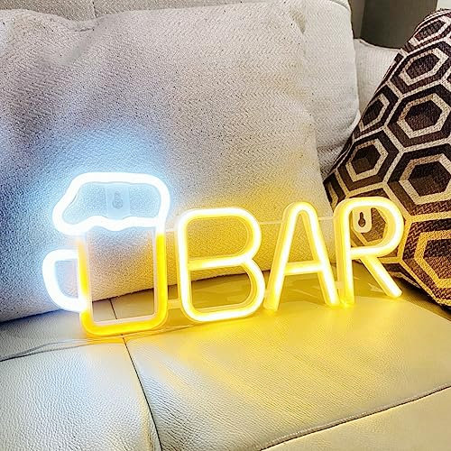 HFHungkeong Neon Bar Signs LED Bar Light up Sign Banner Decorative Night Lamp for Home Bar Bistro Party Club Christmas Halloween Cellar Wall Decor,USB and Battery Powered,35.5x14.5x1.8CM(Warm)