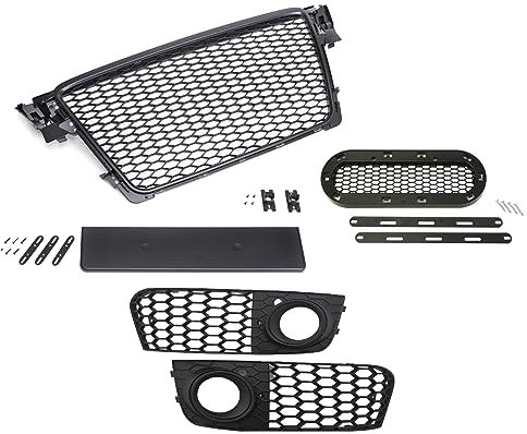 Kompatibel mit A4 B8 8K 07-12 Kühlergrill Sport Waben-Grill Lüftungsgitter Schwarz Matt