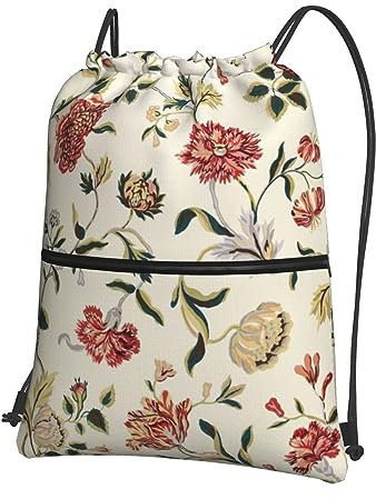 QQLADY Flower Vine Rucksack mit Kordelzug, wasserdicht, für Fitnessstudio, Sport, Yoga, Schwarz , One size
