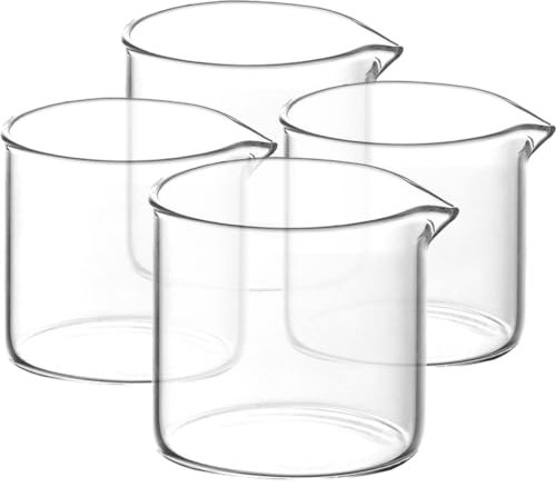 Set Di 4 Mini Brocche in Trasparente Da 110ml, Lattiera Con Beccuccio Per Latte, Caffè, Tè, Succo, Ideale Per Casa, Bar E Ristoranti
