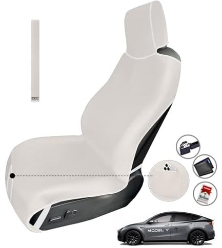 1Pc Upgrade Widened Waterproof Car Seat Cover Front for Tesla Model 3/Y/S/X, Neoprene Auto Seat Protector Towel Washable Nonslip with 3 Buckle Straps, 1 Shoulder Belt and Storage Pouch (Ivory White)