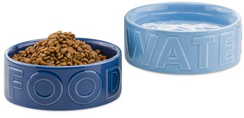 Navaris Gamelle Double Chien ou Chat - Lot 2X Bol Céramique Ø16 x 6 cm pour Chiens Chats Chatons Chiots - Écuelle Croquette Eau Pâtée 700 ML