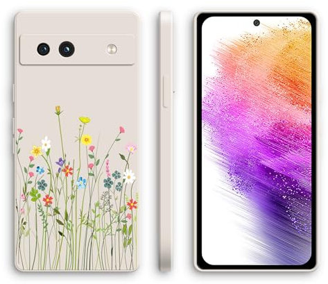 XINYEXIN Silicone Case for Google Pixel 7a with Cute Pattern Slip Resistant Slim Fit Shockproof Protective Phone Case Cover - Flowers, White