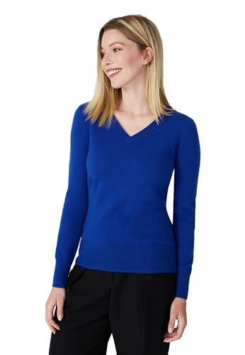 Style & Republic V-Neck Kaschmir Pullover-Damen elegant aus 100% Cashmere - Dein kuscheliger Premium Strickpullover für stilvolle Herbst- & Winter-Momente - Skydiver M