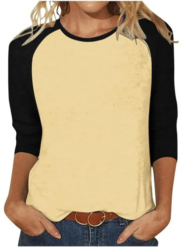 befristetes Angebot Heute 3/4 Arm Shirt Damen Lässige Farbblock Tunika Tops Locker Sport Oberteil Shirts Basic Rundhals Blusenshirt Baumwolle Leicht Sportshirt Frühling Sommer Longblusen