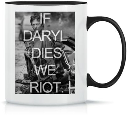 If Daryl Dies We Riot The Walking Dead Taza de Té y Café de Cerámica Clásica Blanca Negra y Rosa Mágica 330ml