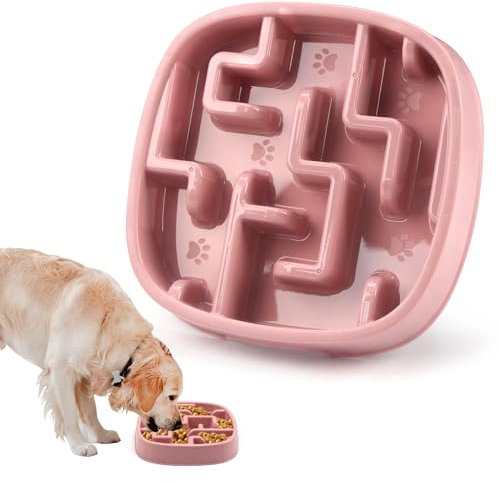 Joyfia Slow Feeder Dog Bowl, Anti-Choking Puzzle Feeding Bowl for Dry, Wet & Raw Food, Slow Down Eating, Prevents Overeating, Puppy Training, Maze Dog Dishes for Small Medium Breeds Cats Pets (Pink)