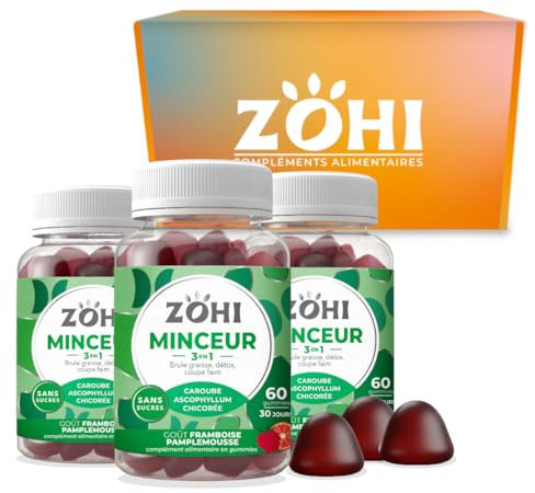 Zohi Coffret Compléments Alimentaires 3 piluliers Minceur - 3 x 60 gommes- ZOHI - Fabriqué en France (L'emballage peut varier)