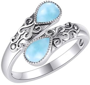 Larimar Ring Sterling Silber Regenbogen Einstellbar Bandringe Viktorianisch Schmuck Geschenke für Damen Mädchen