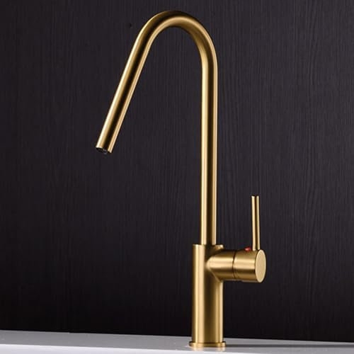 IMEX - Grifo de Cocina Alto | Grifo Monomando Fregadero | Griferia de Cocina | Grifo en Latón con Tecnología PVD | Serie Kenia | Color Oro Cepillado