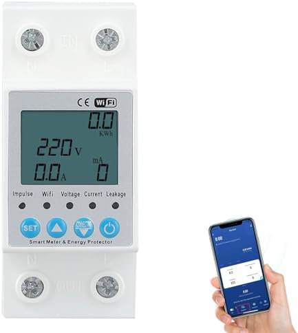 Contador de energía eléctrico, monofásico medidor de consumo, eléctrico en carril DIN WiFi, digital LCD contador inteligente con KWh Meter