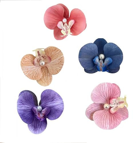 5pcs Womens Butterfly Orchid Large Flower Pearl Hair Claw Clips Butterfly Flower Hairpin Headdress Hair Barrettes Accessories for Vacation Beach Party Holiday Bridal Wedding
