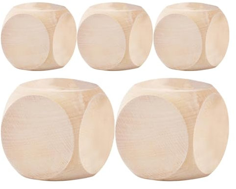 Holzwürfel Blanko, 5 Stück Holzwürfel Würfel, Würfel Blank, 40mm Würfel Spielwürfel, Blanko Würfel für D IY Kunst, Blankowürfel, 6-seitige leere Würfel, Würfel mit runden Ecken, unvollendete Würfel