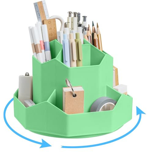 Ceysin Desk Organiser, 360 Degree Rotating Pen Pencil Holder with 9 Compartments, Multifunctional Pen Pots Makeup Brushes Holder Desktop Stationary Storage for Home Office Supplies Desk Tidy (Green)