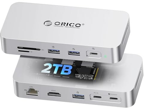 ORICO 2 TB Docking Station SSD esterna, espansione dello storage + estensione dell'interfaccia, fino a 1000MB/s, HUB USB C 10-in-1, supporto per display HDMI 4K@60Hz, 100W PD, Ethernet, SD/TF - SJ10