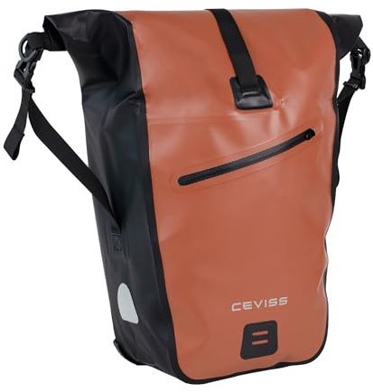 CEVISS Fahrradtasche aus robustem PVC für Gepäckträger 25L Wasserdicht mit Reflektoren, Quick Connect System mit Trage- und Umhängegurt