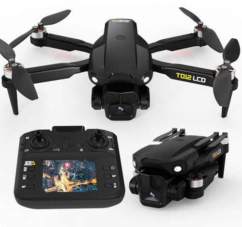 Toladrone Drone con Cámara Dron con Pantalla LCD Mando a Distancia Motor sin Escobillas Posicionamiento Óptico de Flujo Drones con Camara para Principiantes RC Quadcopter Plegable TD12LCD