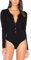 Hanyomo Women Henley Ribbed Long Sleeve Bodysuits Fitness Yoga Shirt Button Down Casual Tops Black L