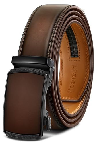 KEMISANT Gürtel Herren, Automatik Ledergürtel Herren Ratsche für Business Anzug,35mm Gürtel ohne Löcher,Größe Angepasst(Dunkelbraun,110cm/30-36 taille verstellbar)