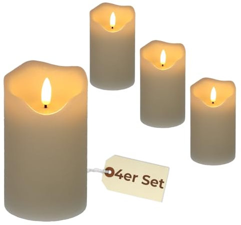 4er Set Echtwachs Led Kerzen Led Kerzen mit Timerfunktion Led Kerzen flackernde Flamme Led Echtwachskerzen Led Stumpenkerzen mit Timer 7,5 x 12,5 cm