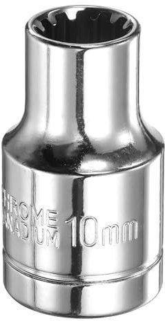 sourcing map 12 Point Socket 1/2 Drive by 10mm Metric Shallow Socket Chrome Vanadium Steel 12-Point Standard Sockets Mechanic Hand Tool for Car Repair Mechanical Maintenance Home Use