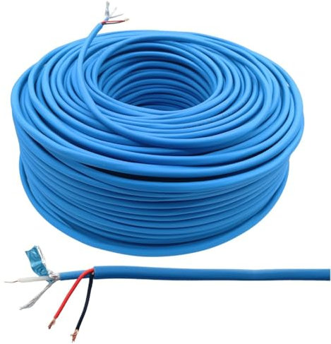 Area illumina Cable coaxial Mini RG59 de cobre 100%, 100 metros, vídeo y alimentación para cámaras CCTV, azul, 75 Ohm, 4K LSZH