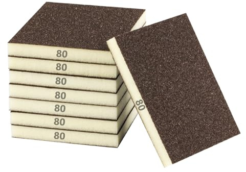 8 Stück Schleifschwamm 80 Körnung, Nass-Trocken Schleifblock, Schleifpads, Flexibles Schleifschwämme für Holz Metall Kunststoff Gipskarton Trockenbau(12 x 10 x 1,3 cm)