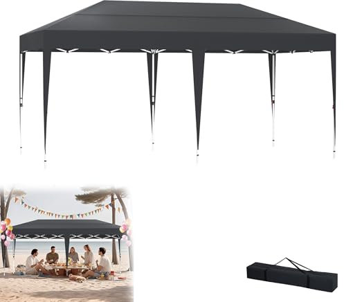 YRHome 3x6m Pavillon Höhenverstellbar Wasserdicht Stabil Winterfest Faltpavillon Pop-Up Partyzelt Gartenzelt Gartenpavillon UV Schutz 210D Oxford-Gewebe inkl. Tasche (Anthrazit ohne Seitenwände)
