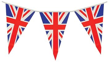Henbrandt 12 x Union Jack Triangular Party Buntings 7m Celebration Bunting Great Britain British Party Decorations with 25 Flags Royal Theme Pub BBQ Decoration