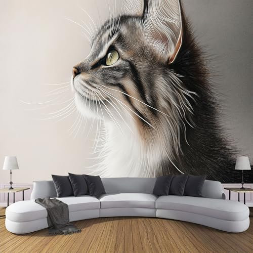 JEDTAKCT Papier Peint Panoramique Chats 3D 350x256cm - Décoration Papier Peint intissé moderne – Tapisserie Murale Tableaux Muraux pour chambre salon - Animaux rétro