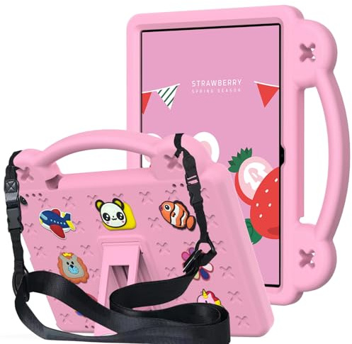 AKABEILA Compatible with ONN 10.1(GEN3) 2022(1000071485)/Fire HD 10 Plus(2021/2023)/Amazon Fire HD 10(2021/2023) Tablet Case, Kids Case with Shoulder Strap & Stand Handle for Girl Kid Gift Pink