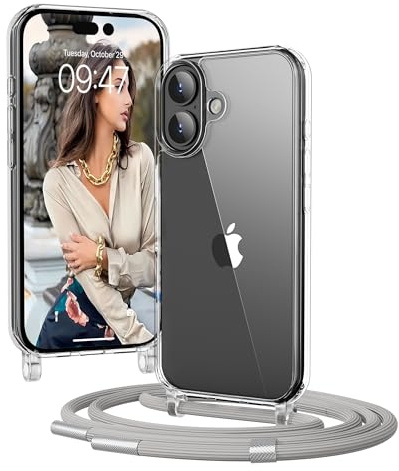 OLEPHY Handykette für iPhone 17 Hülle mit Band, Silber | Necklace Handyhülle, Transparente Schutzhülle zum Umhängen [Verstellbarem und Demontage Umhängeband],