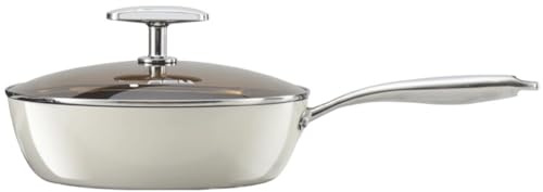 QUSYZD Woks et poêles à Sauter Wok antiadhésif en céramique Blanche, poêle à Fond Plat de 11 Pouces avec Couvercle pour Une Cuisson à Haute température, allant au Four et au Gril Jusqu,