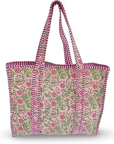Generisch Indische Baumwoll-Stepptasche, Einkaufstasche, Vintage-Einkaufstasche mit Blumendruck, Ethno-Handgemachte Tasche