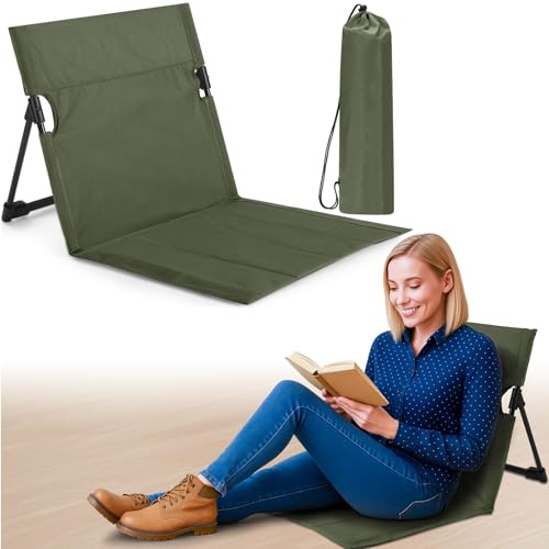 Jetec Foldable Floor Backrest Chair Portable Camping Chair with Storage Bag Light Weight Lazy Seat for Indoor Outdoor Bed Ground Park Lawn Concerts Hiking Beach(Army Green)