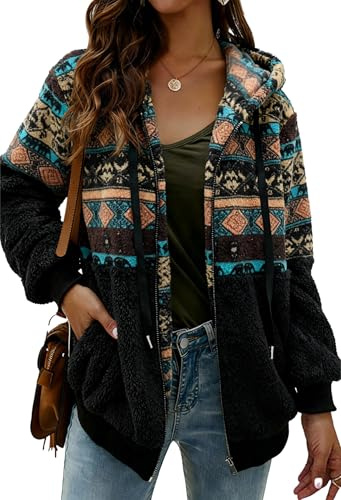 ABINGOO Chaqueta Invierno Polar Mujer Abrigo Sudadera Capucha Cremallera | Caliente Caldo Esponjoso Peluche Abrigos Leopardo Cuadros Borreguito Ropa Vintage Outwear