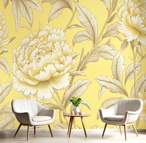 Fototapete Vintage Pfingstrosen Silk Tapeten Wandtapete, Pflanze Blatt Wanddeko Design Wand Dekoration Wohnzimmer Schlafzimmer Büro Flur 250 x 175cm (B x H) Wandtapete