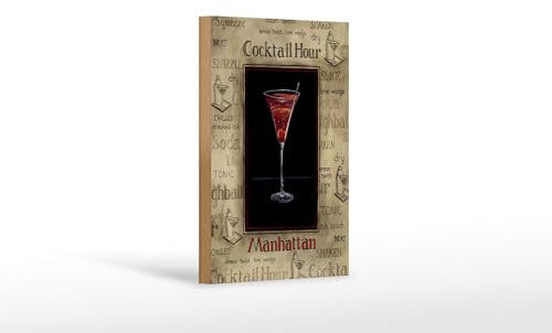 FEMER Holzschild Alkohol 12x18 cm Cocktail hour Manhatten Glas Deko Schild