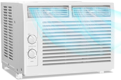 Electactic 5000 Btu aire acondicionado para ventana, unidad de ventana de CA de hasta 150 pies cuadrados, 2 velocidades de enfriamiento y ventilador, 51DB ultra silencioso, controles mecánicos, aire
