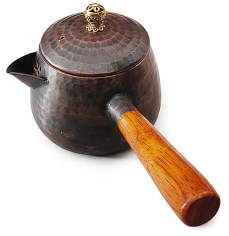 Tetera turca de cobre espesado de 400 ml con estufa eléctrica - Juego de cafetera y hervidor de agua con mango de madera (marrón)